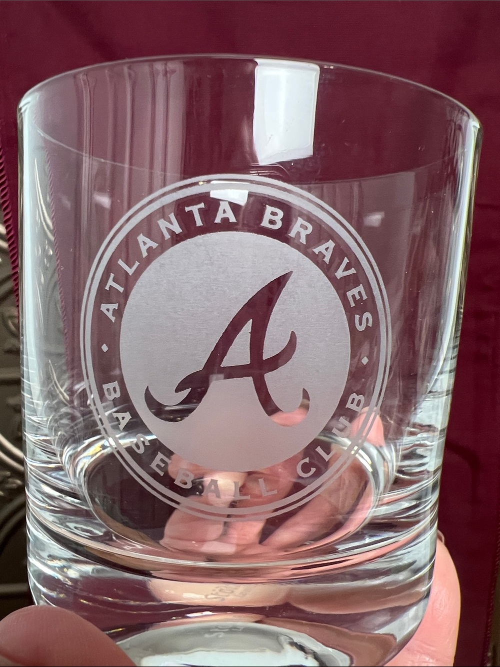 Atlanta Braves Etched Double Old Fashioned Glasses Stolzle Lausitz German glass
